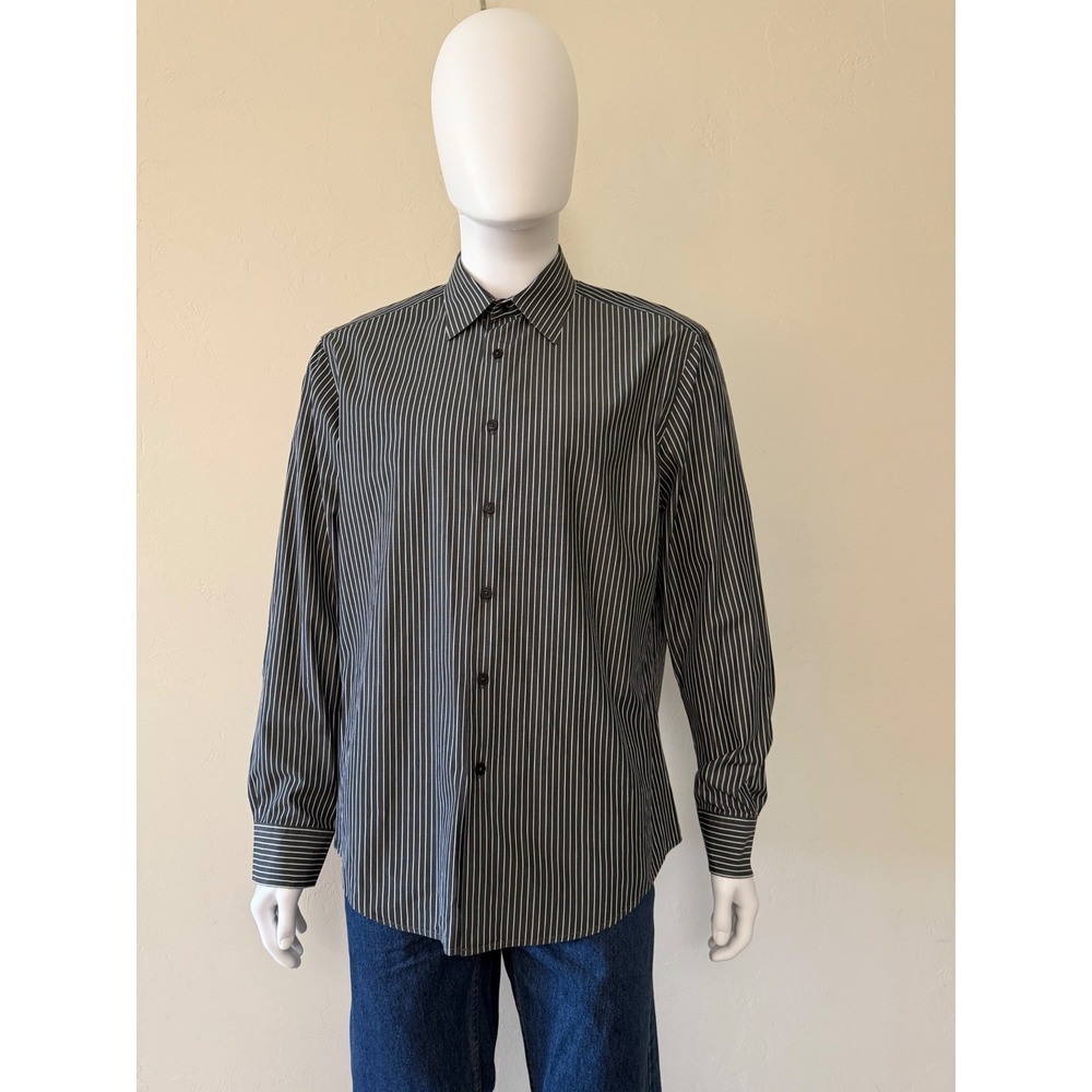 Givenchy Paris‎ Mens Black White Pinstripe Cotton Button Down Shirt Size L